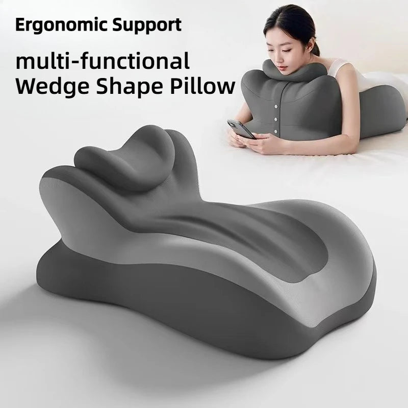 multi-functional Memory Foam Pillow Ergonomic Support Neck Leg Rest Reading Phone Use Bed Sofa Wedge Shape Pain Relief Comfort Peaceful Pleasures Health and Wellness