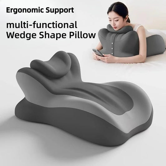 multi-functional Memory Foam Pillow Ergonomic Support Neck Leg Rest Reading Phone Use Bed Sofa Wedge Shape Pain Relief Comfort Peaceful Pleasures Health and Wellness