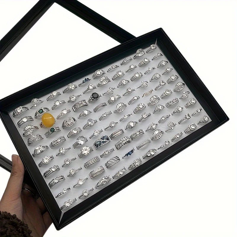 Black Velvet Ring Holder Display Tray – 100-Ring Jewelry Organizer