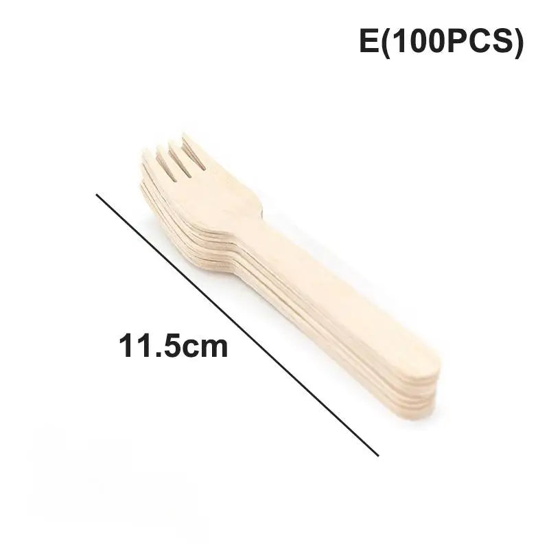 Disposable Wooden Cutlery Set 50/100pcs | Eco-Friendly Utensils Disposable Wooden Cutlery Peaceful Pleasures Health and Wellness 100PCS E