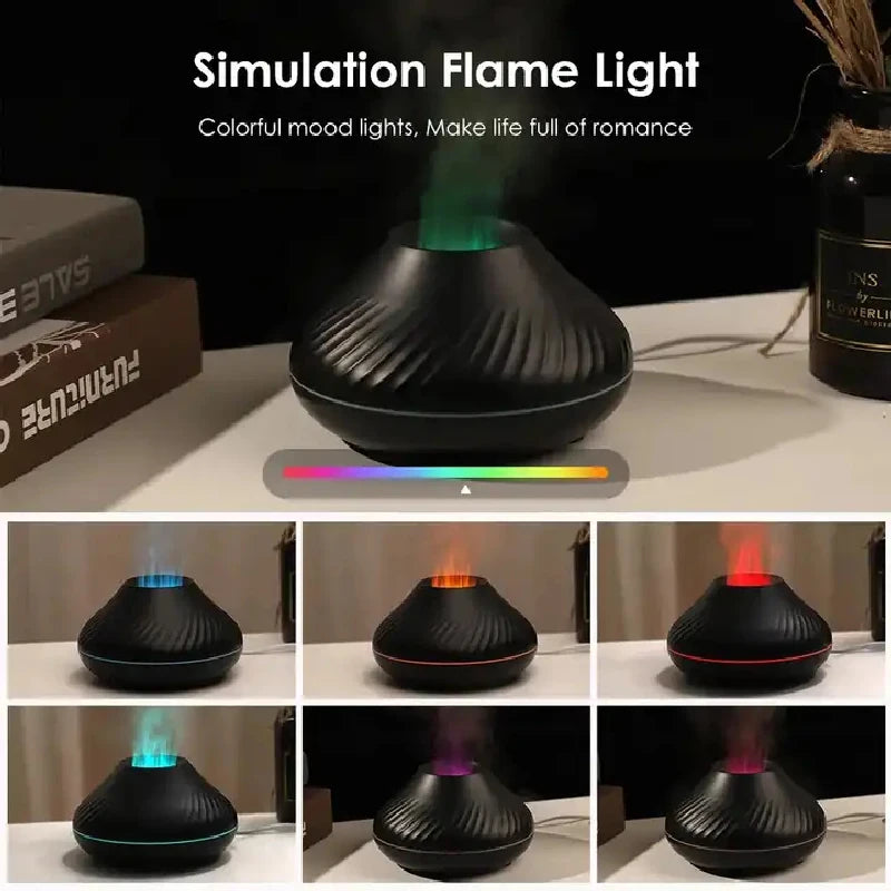 Flame Aroma Diffuser Humidifier With Colorful Essential Oil Diffuser 7 Color LED Light Portable Desktop Air Humidifier Peaceful Pleasures Health and Wellness