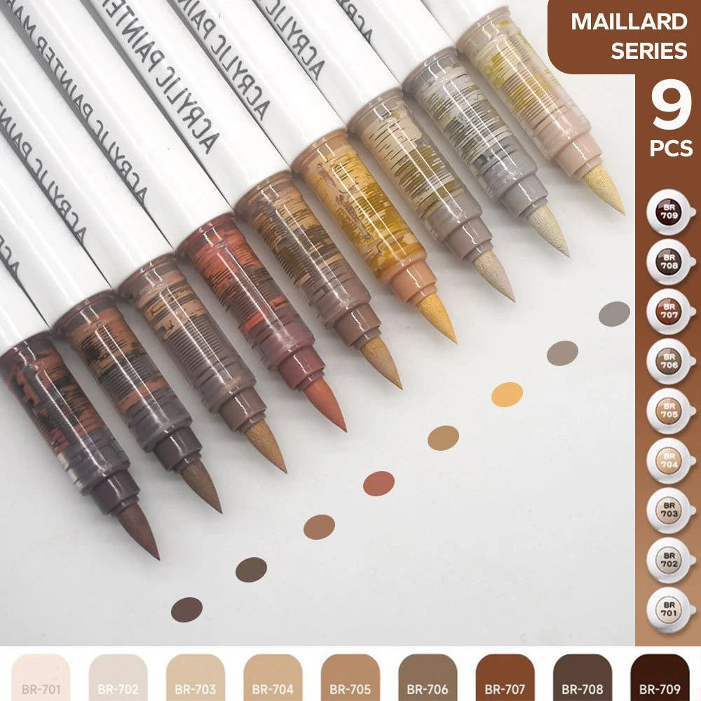 9-Piece Acrylic Brush Marker Set – Pro Art Markers for Artists
