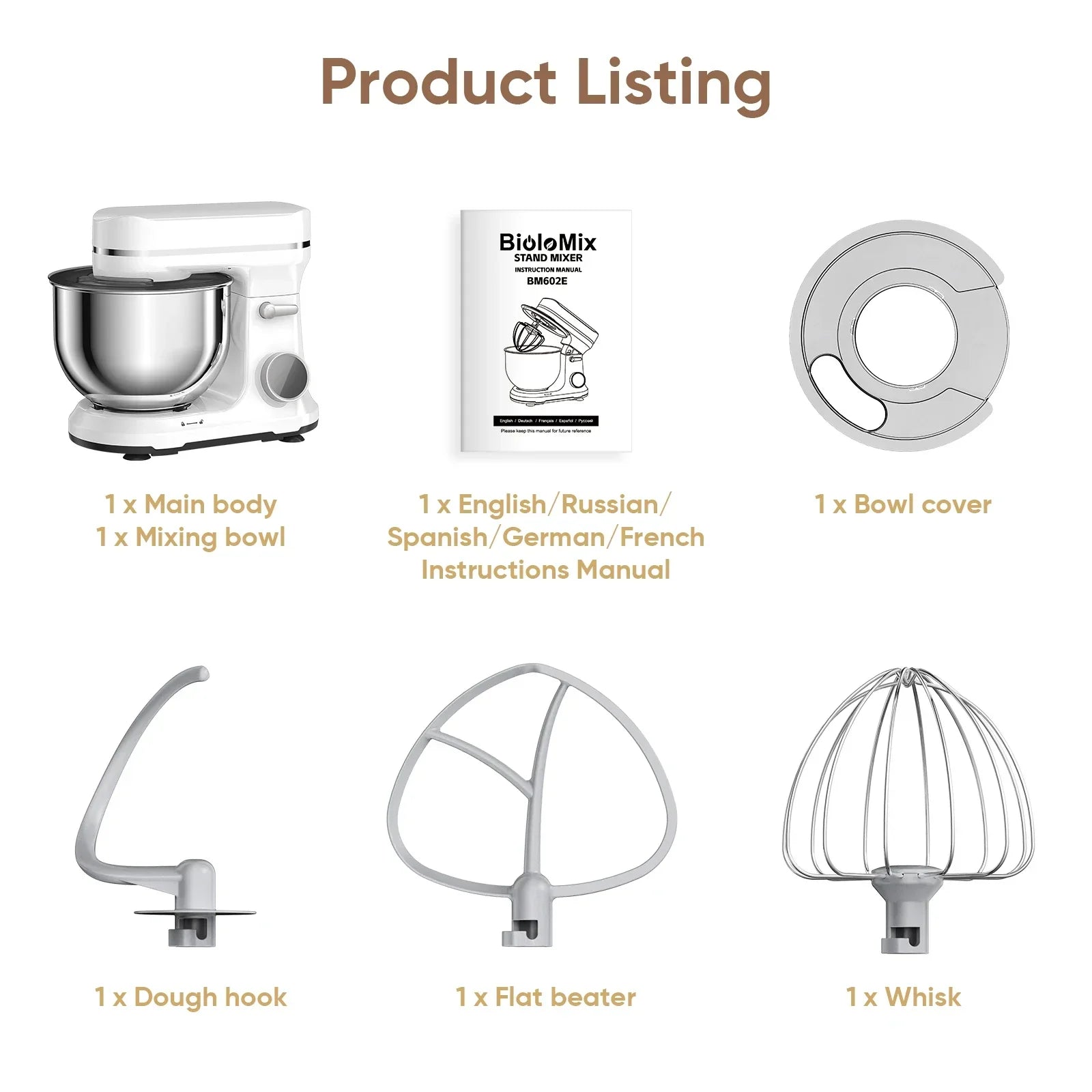 BioloMix 1200W Stand Mixer – 11-Speed, OLED Touch, Tilt-Head, 5L Stand Mixer BioloMix