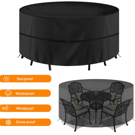 130-230cm Round Furniture Cover Outdoor 210D Waterproof Weatherproof Anti-UV Tear-Resistant Oxford Fabric Table Chairs Covers Peaceful Pleasures Health and Wellness