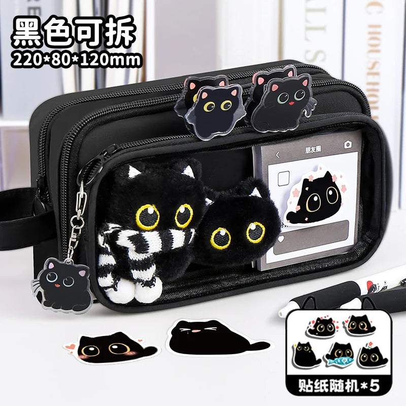 10 Layer Creative Black Cat Design Removable Pencil Case Large Capacity Stationery Case Cute Pencil Case for Student Office Peaceful Pleasures Health and Wellness