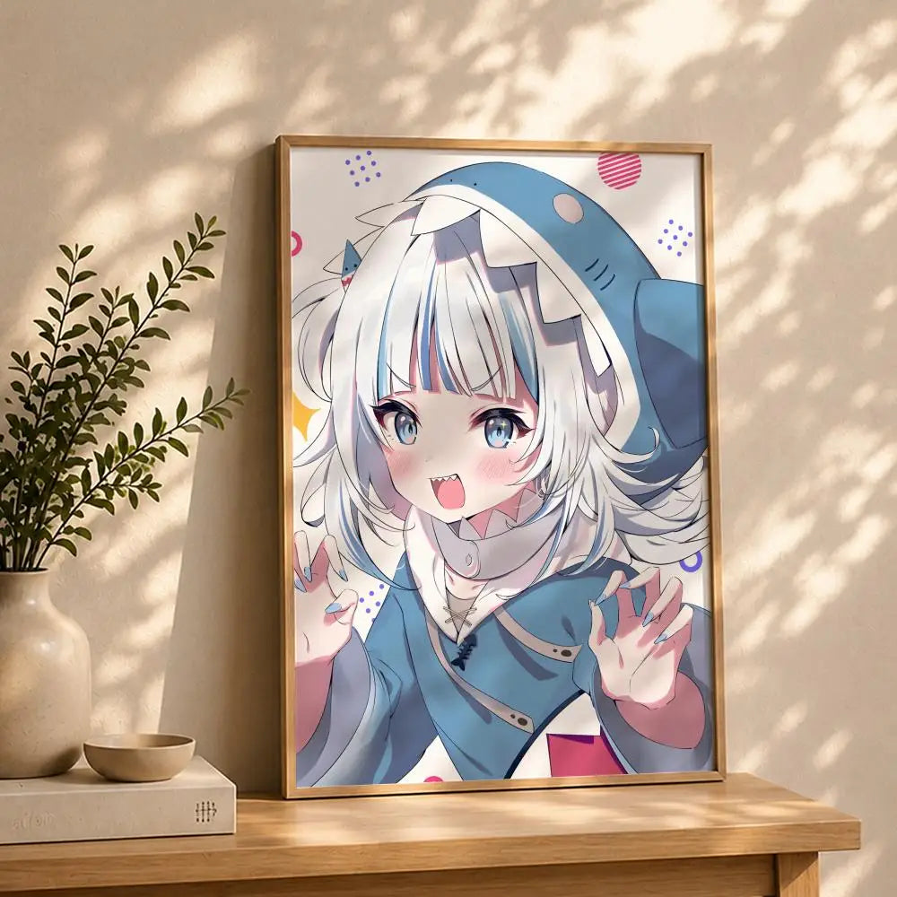 Vtuber G-Gawr GuraS Poster HD Self Adhesive Waterproof Wall Art Ideal for Home Office Dorm Bedroom Great Gift Peaceful Pleasures Health and Wellness White3 15X20cmNoframe