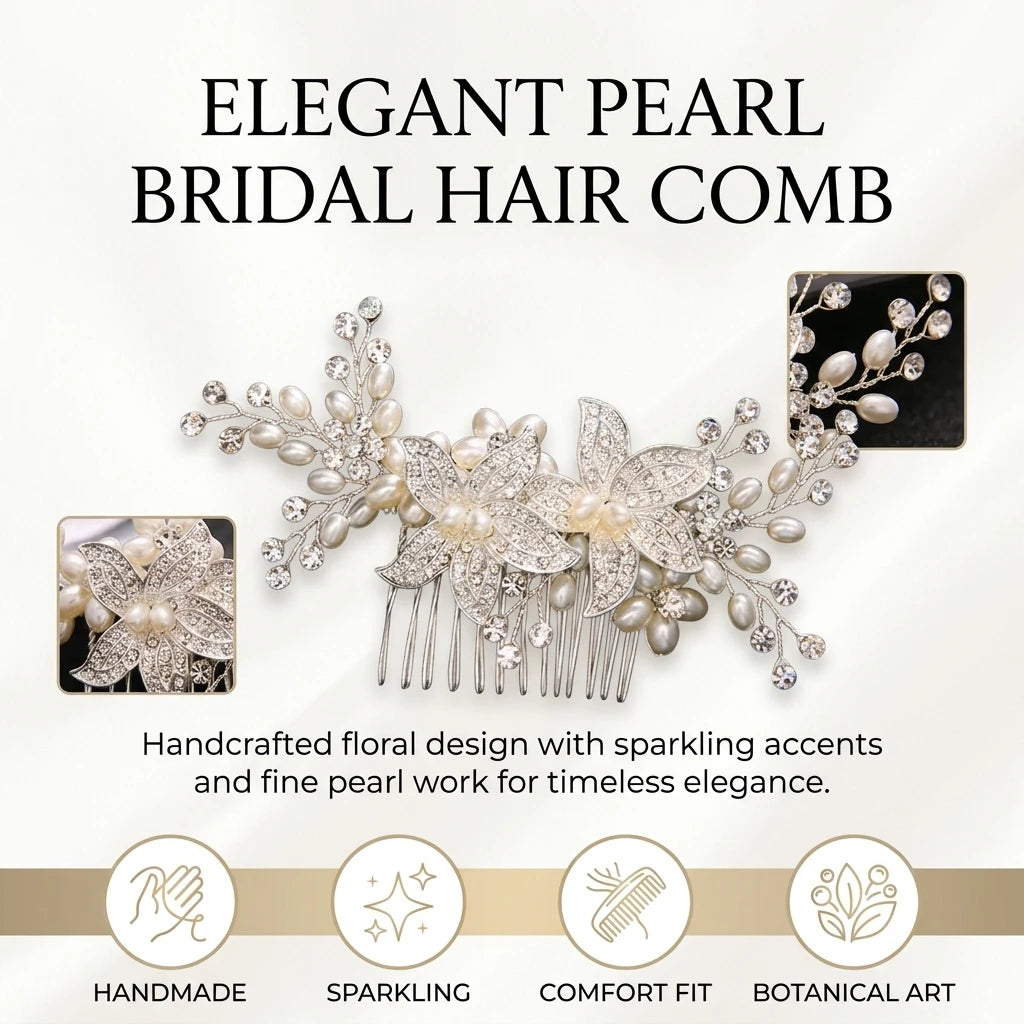Pearl Rhinestone Alloy Hair Comb For Women Wedding Bridal Hair Accessories Peaceful Pleasures Health and Wellness