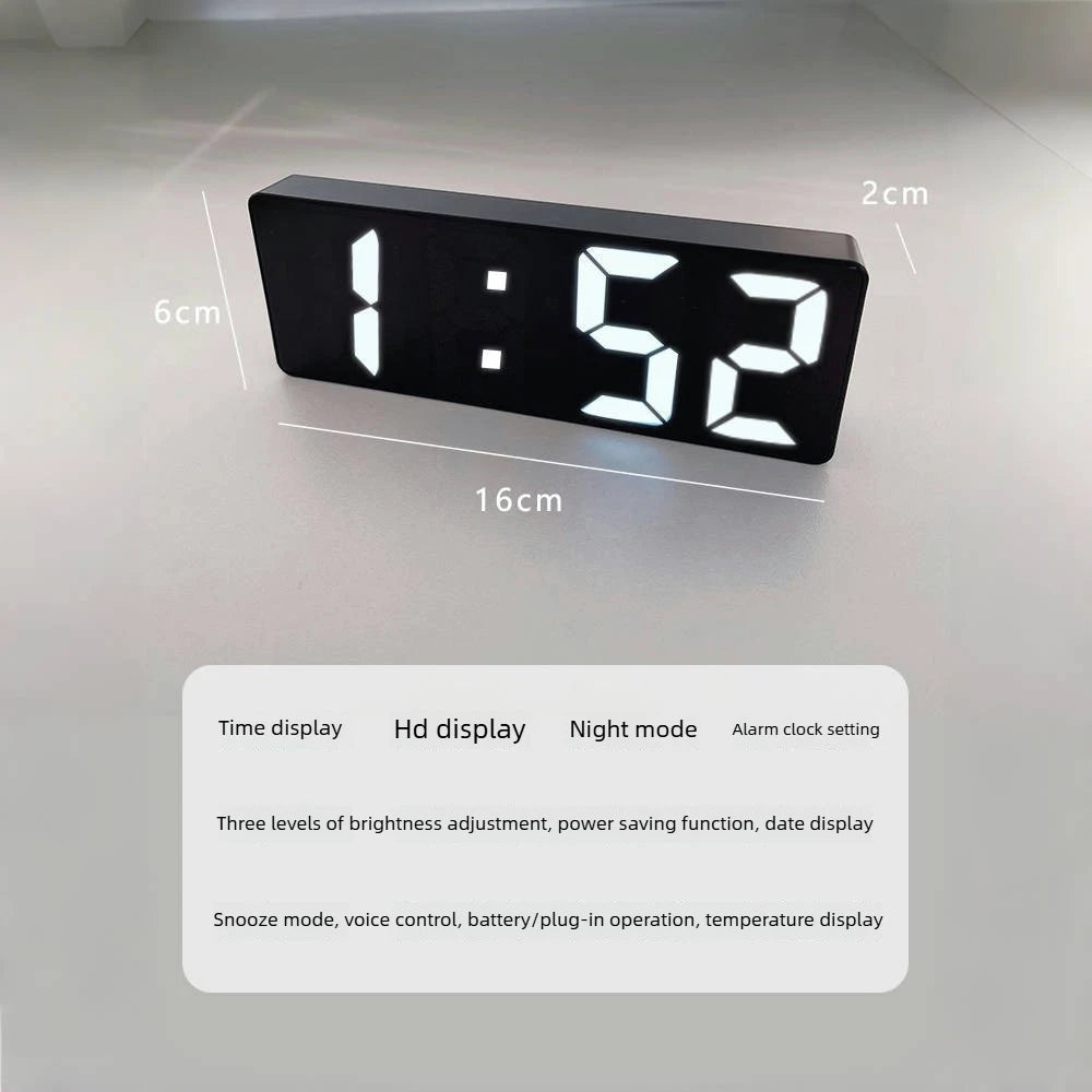 LED Mirror Digital Alarm Clock Silent Luminous Electronic Desktop Bedside Clock Student Ornament Black White Peaceful Pleasures Health and Wellness Black