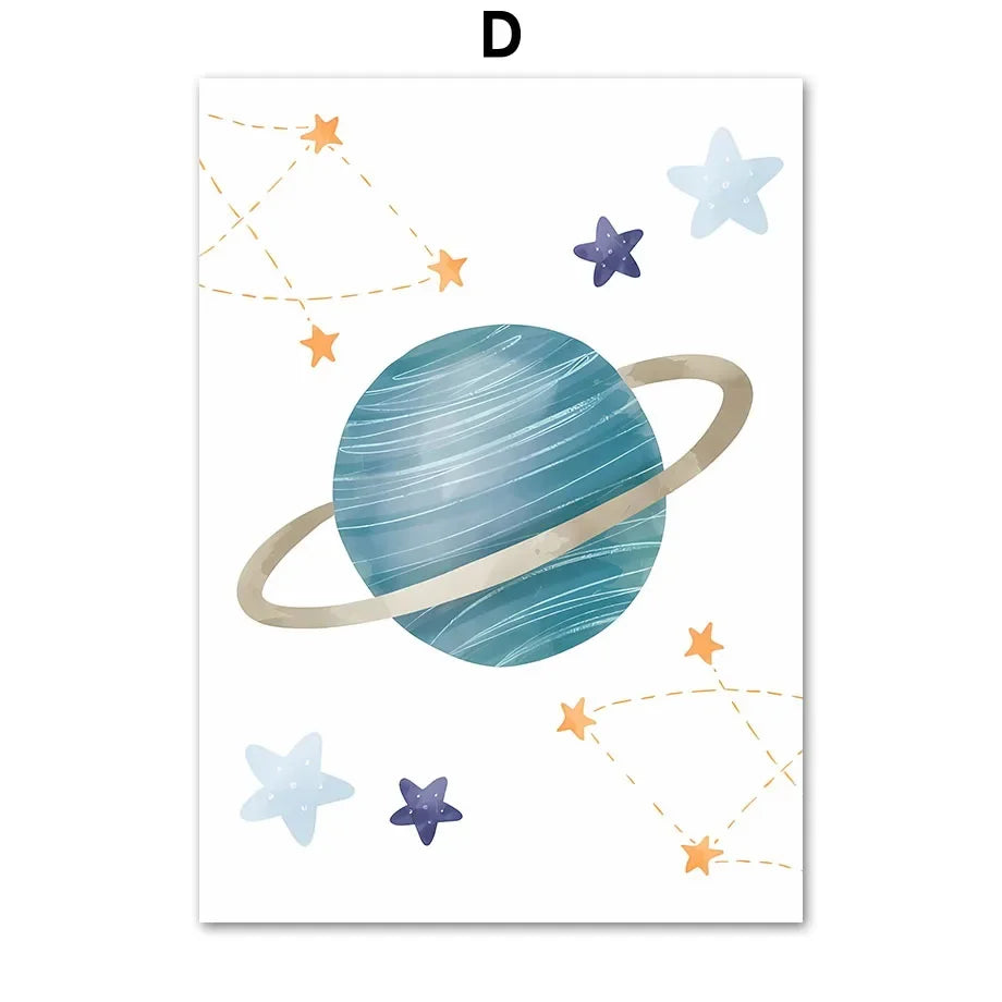 Rocket Astronauts Planet Outer Space Name Custom Wall Art Pictures Printed On Canvas Nordic Posters For Children's Room decora Peaceful Pleasures Health and Wellness DJ40278-05 50x70cm Unframed