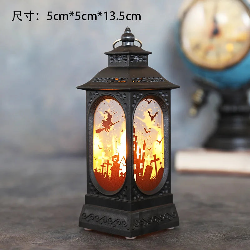Halloween Pumpkin Castle Decorative Lamp Simulated Flame LED Light Small Hand Lantern For Holiday Outdoor Bar Garden Decoration Peaceful Pleasures Health and Wellness Skeleton Castle Other