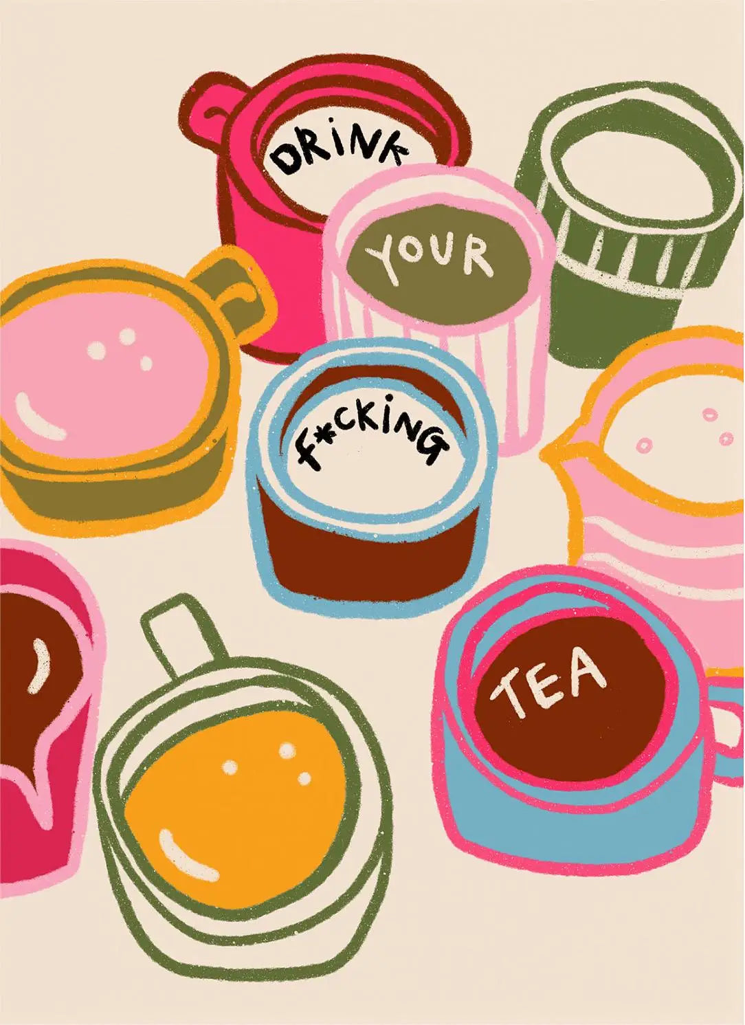 Coffee Shop Afternoon Tea Croissant Colorful Coffee Cup Retro Poster Canvas Paintings Wall Art Pictures Cafe Kitchen Home Decor Peaceful Pleasures Health and Wellness