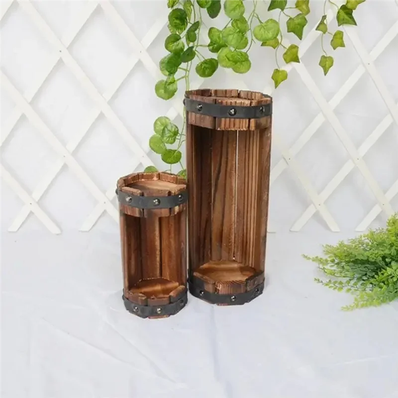 Y51A-Wood Flower Pots Wedding Decoration Carbonized Antiseptic Wood Flower Boxes Balcony Succulents Wooden Flower Pots Peaceful Pleasures Health and Wellness