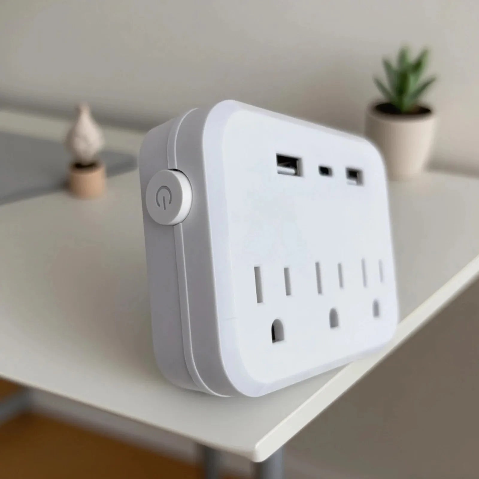 Surge Protector Power Strip 6-in-1 Mini Portable 3 AC Sockets 2 USB Ports 1 Type-C Port White US Plug Peaceful Pleasures Health and Wellness