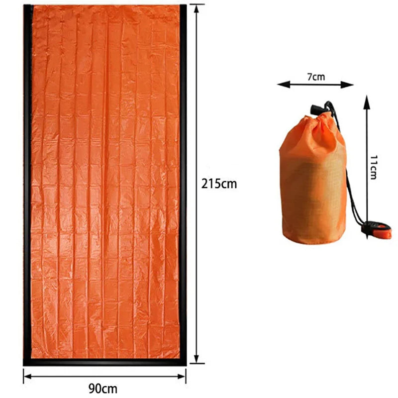 Outdoor Emergency Survival Sleeping Bag Portable First Aid Blanket Hiking and Camping Multi-functional Insulated Bag Peaceful Pleasures Health and Wellness orange