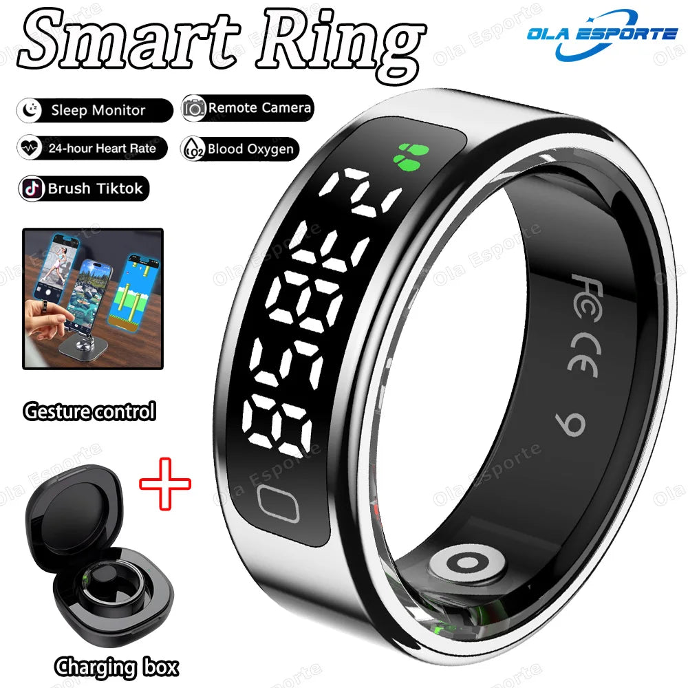 New R11 Smart Ring Men Women LED Display Screen Heart Rate Blood Oxygen Monitoring Waterproof Multi Sports Modes Smartrings 2026 Peaceful Pleasures Health and Wellness Silver 12