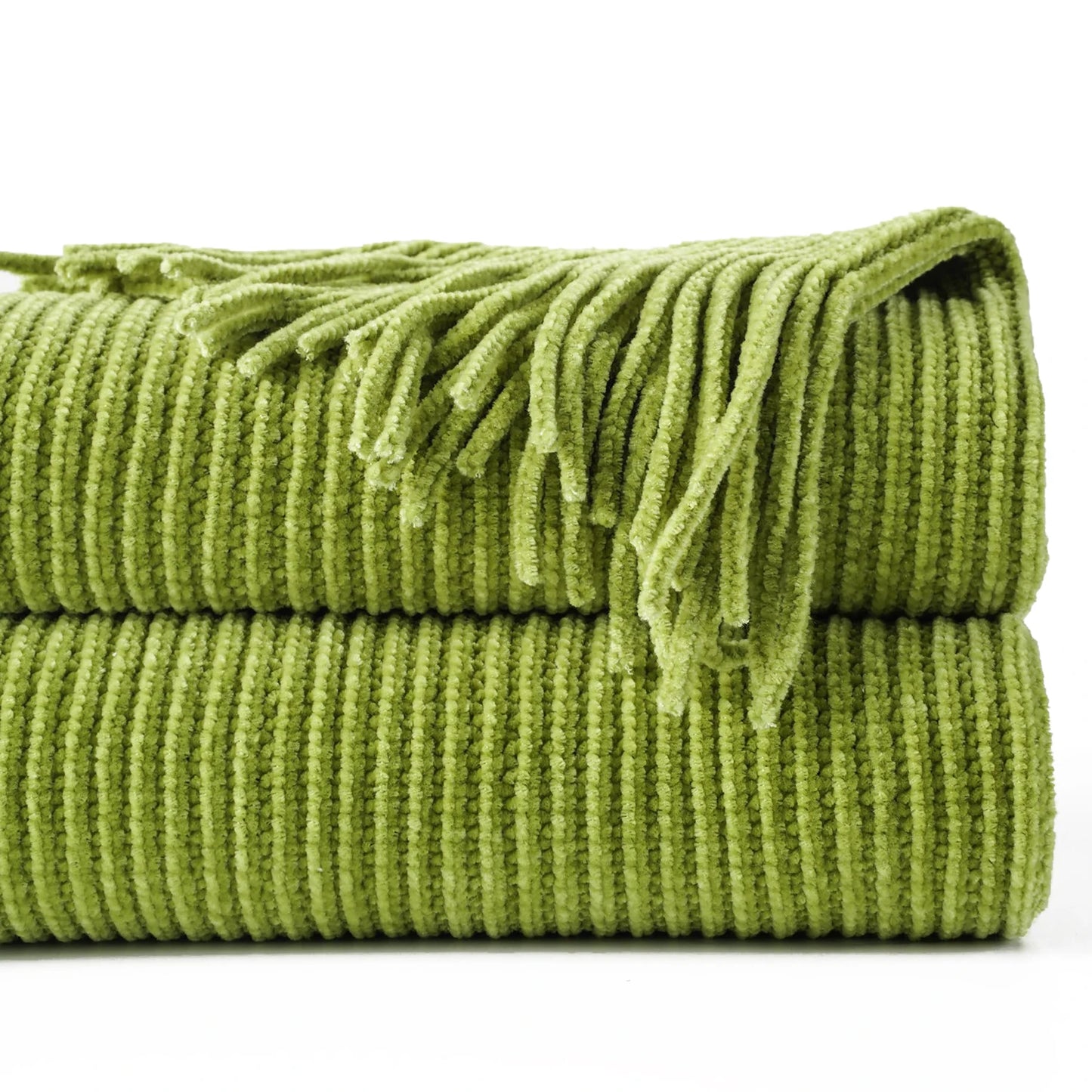 Battilo Chenille Knit Blankets with Tassels Green Plaid Throw Blanket for Bed Couch Decorative Sofa Blanket Bedroom Spring Decor Peaceful Pleasures Health and Wellness Apple Green 152x203CM