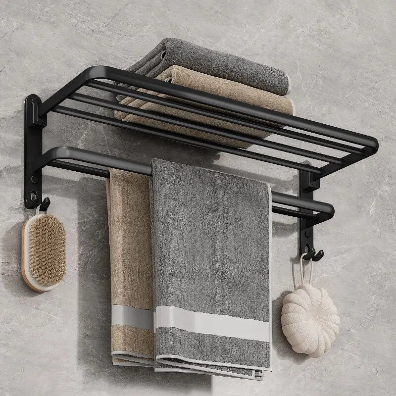 Matte Black 50CM Folding Towel Rack | Double Bar Wall Mount