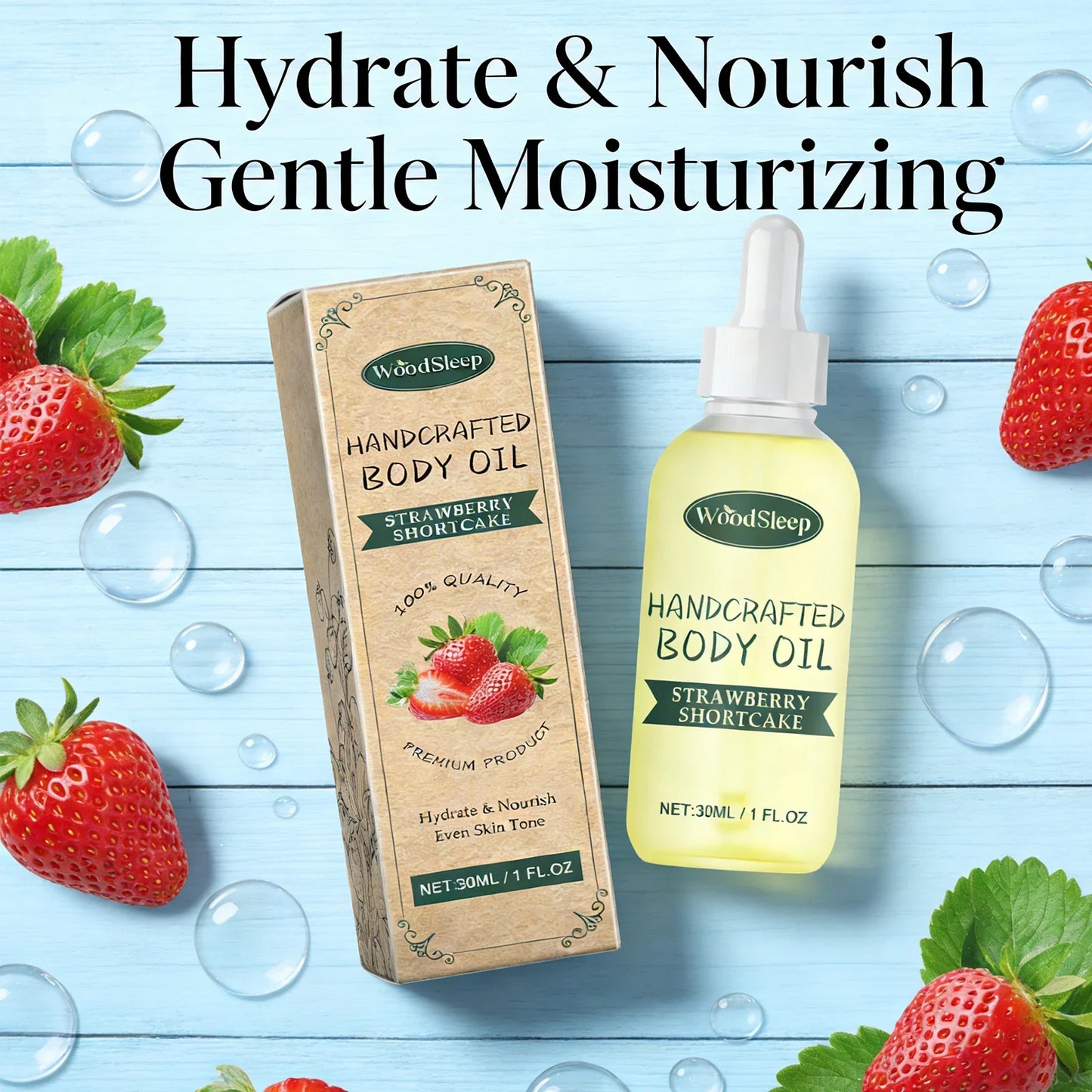 WOODSLEEP Strawberry Body Oil – Firm Skin & Even Skin Tone 30ml