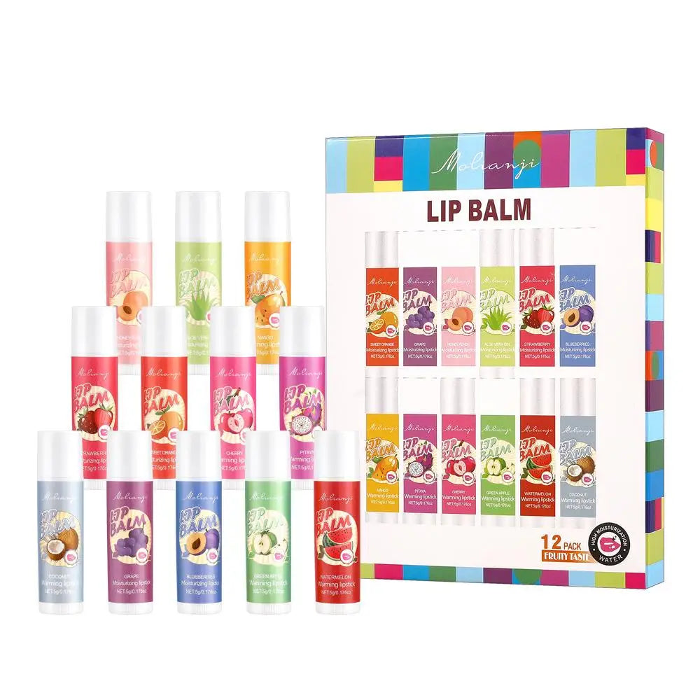 12-Piece Color Changing Lip Balm Set – Fruit Flavor Moisturizing