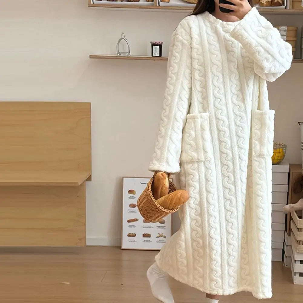 Women's Flannel Nightgown | Thick Fleece Long Sleeve Night Dress Flannel Nightgown Peaceful Pleasures Health and Wellness
