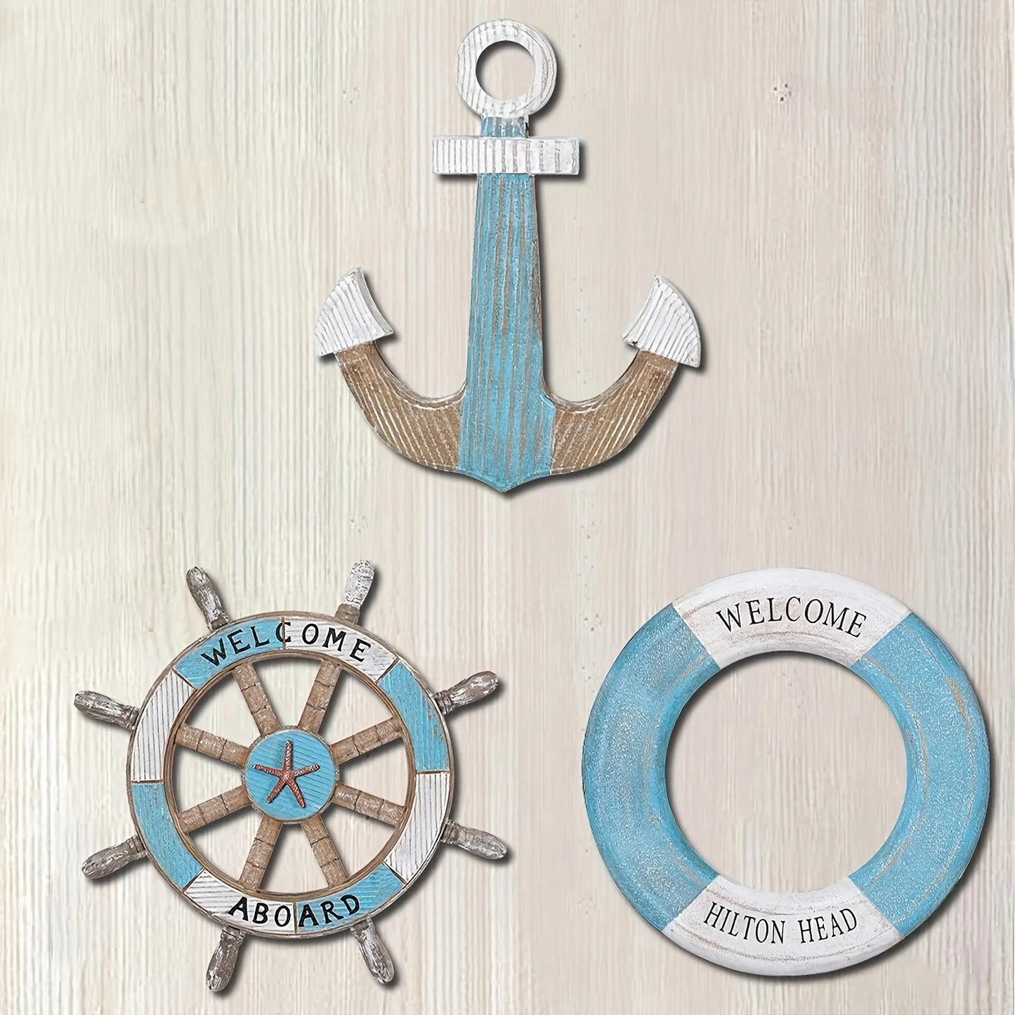 1 Set of Nautical-Themed Home Decor Wooden Anchors, Helms, and Lifebuoys Ocean-Themed Wall Hanging Decorations Indoor Nautical Decor Can Be Used for Wall Decoration at Outdoor Parties and Yard Gatherings Peaceful Pleasures Health and Wellness