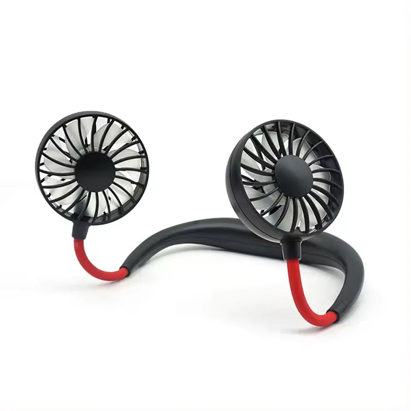 Portable Mini USB Rechargeable Fan Cute Neck Hung Fan for Indoor and Outdoor Use Hot Item with Electric Power Source Peaceful Pleasures Health and Wellness black
