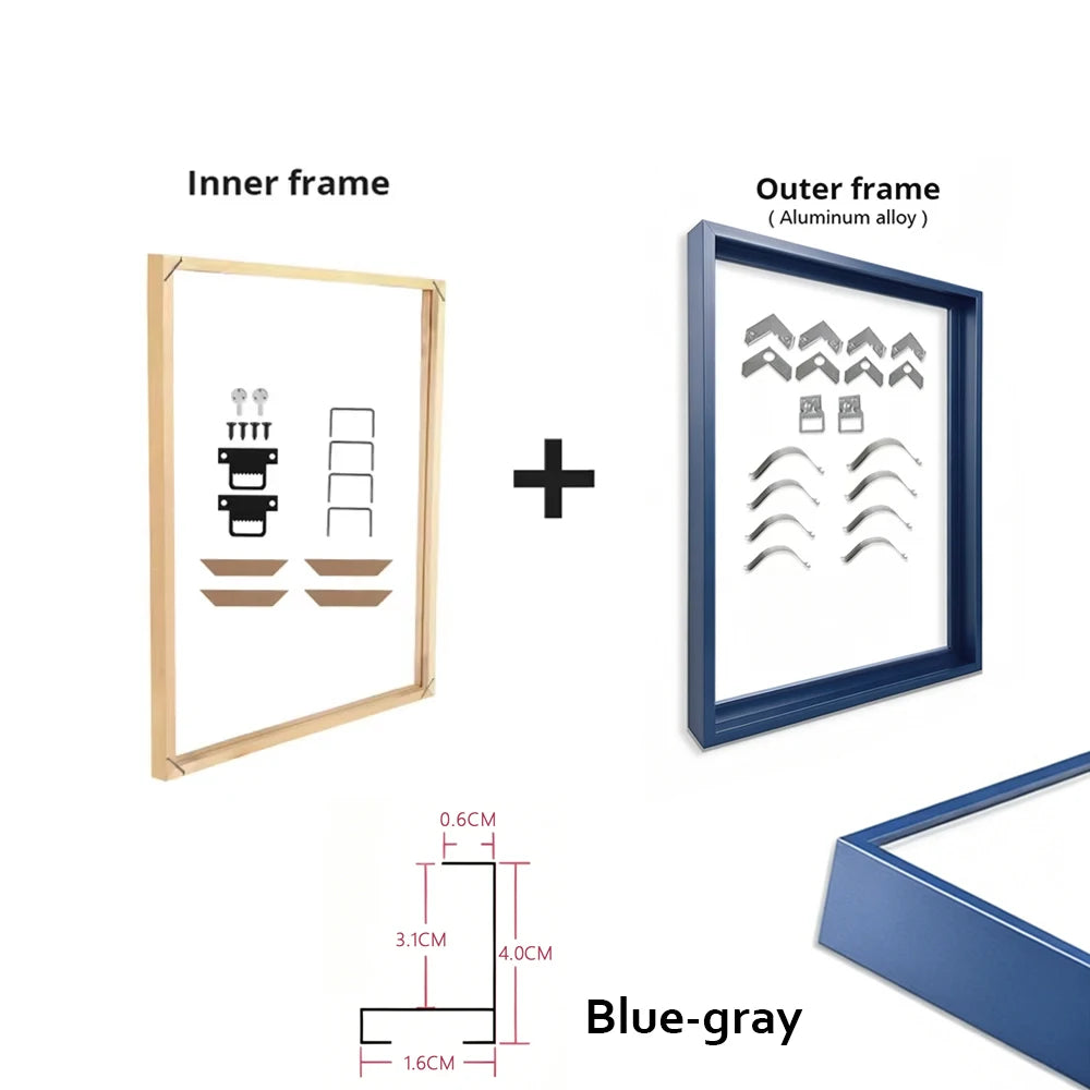 Metal Aluminum Outer Frame and Wooden Inner Frame Canvas Prints Painting DIY Frame Kit Multi-color for Home Decoration Peaceful Pleasures Health and Wellness 100x150cm Blue-gray Set
