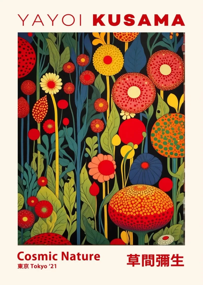 Japanese Abstract Mountain Canvas Wall Art | Yayoi Kusama Style