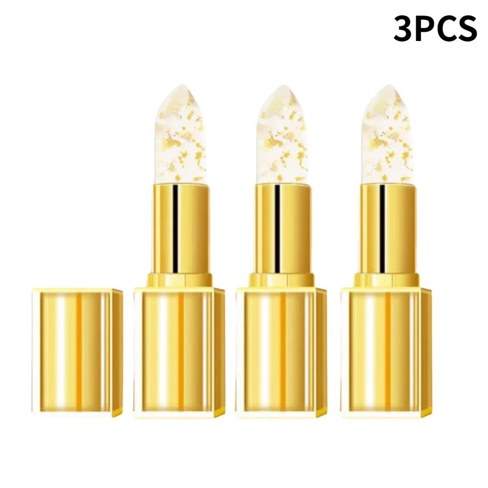 Gold Crystal PH Color Changing Lip Balm, Moisturizing High Shine Glossy Lipstick, Waterproof Non Sticky Cup Daily Lip Care Peaceful Pleasures Health and Wellness 3PCS