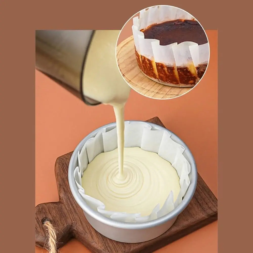 50-Pack Disposable Basque Cake Liners | Oilproof 4/6/8 Inch