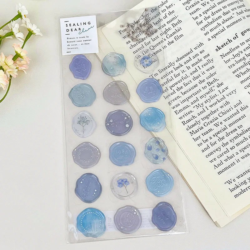 1 Sheet Ins Style DIY Imitation Fire Paint Seal Sticker Transparent Artistic and Beautiful Envelope Sealing Sticker Peaceful Pleasures Health and Wellness