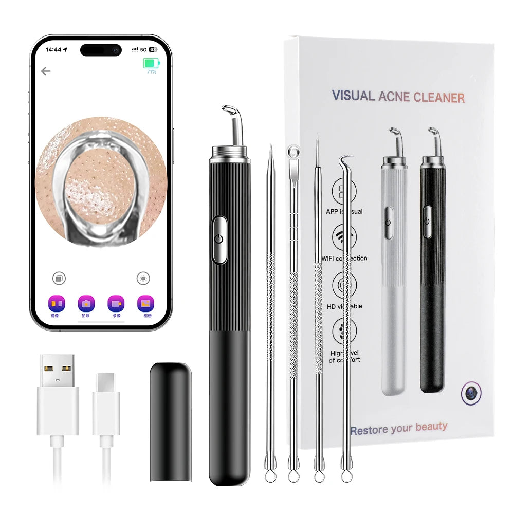 Visual Blackhead Remover with Camera Pimple Popper Extractor Tool Pore Cleaner Kit for Acne Comedone Whitehead Black Dots Remove Peaceful Pleasures Health and Wellness black