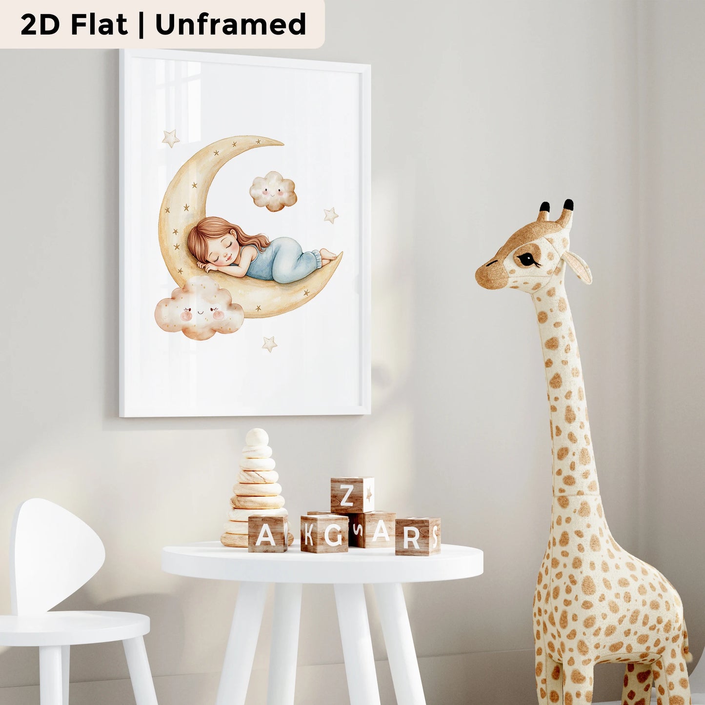 3-Piece Moon Princess Canvas Wall Art | Kids Room Decor