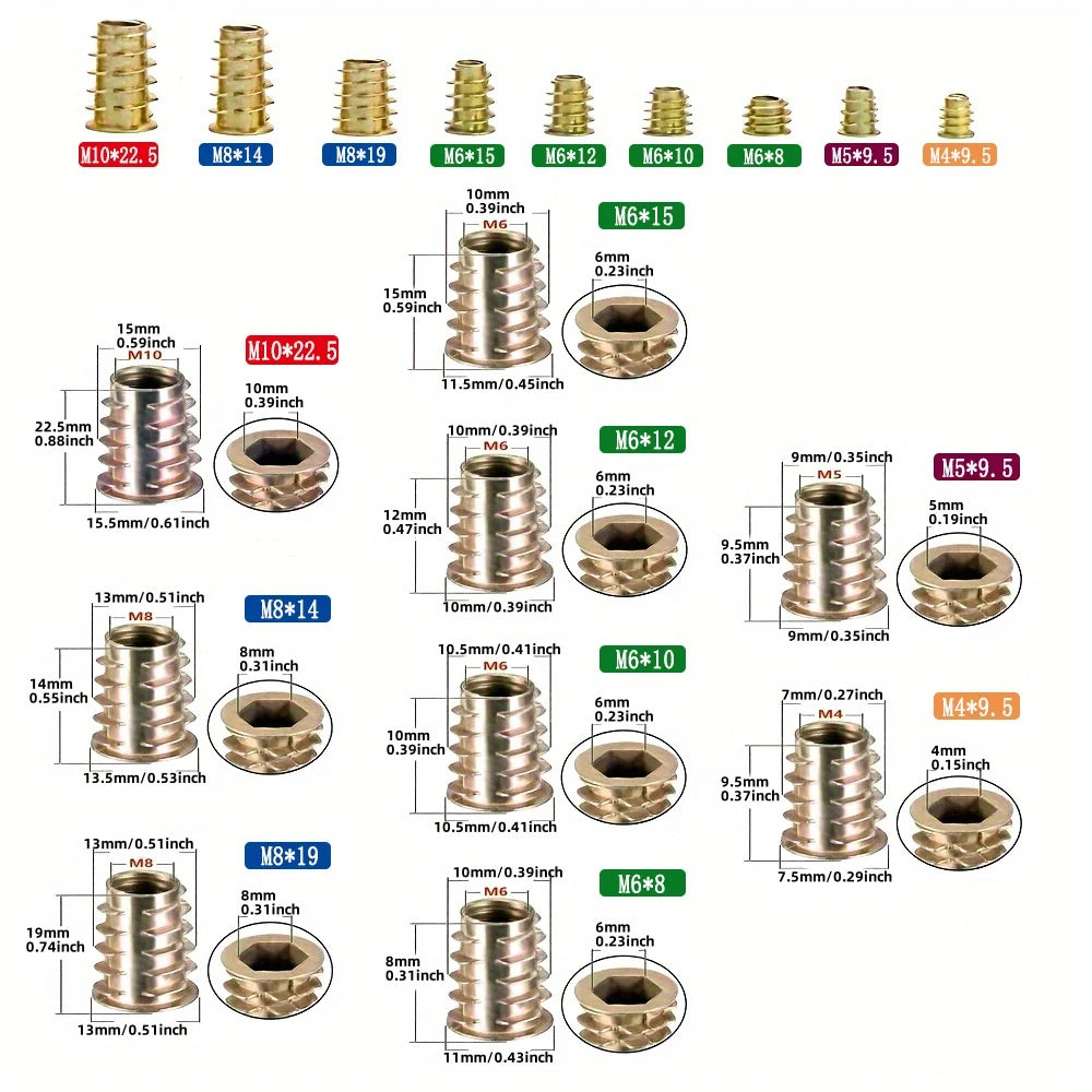 Thread Inserts Wooden Furniture Nut Combination Tool Bolt Fastener
