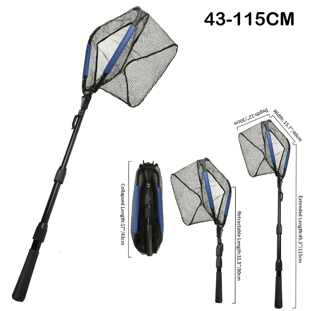 Triangle Fishing Landing Net with Telescoping Pole Handle Easy Catching or Releasing Fishing Net for Fly Trout Carp Course Sea Peaceful Pleasures Health and Wellness 43-115CM