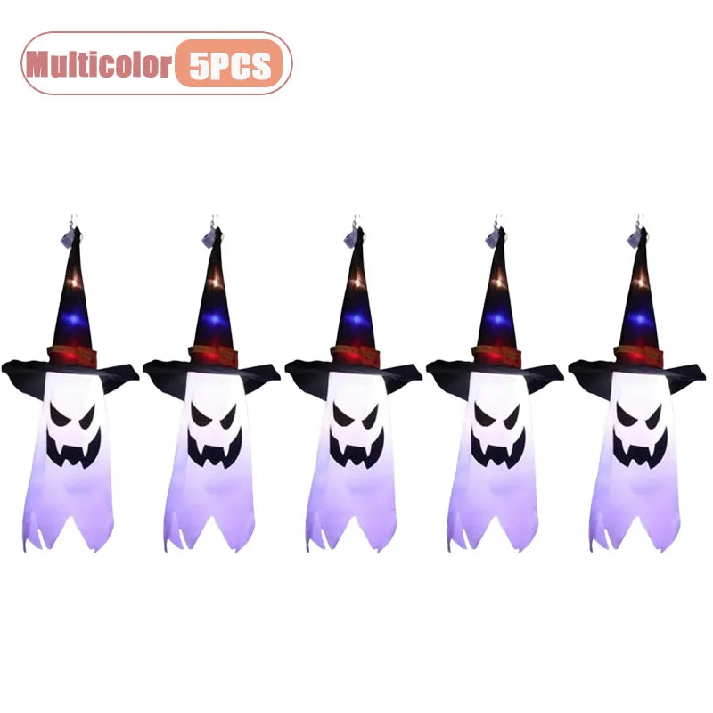 Halloween Witch Hat Ghost Hanging LED Decoration – 1-5 PCS