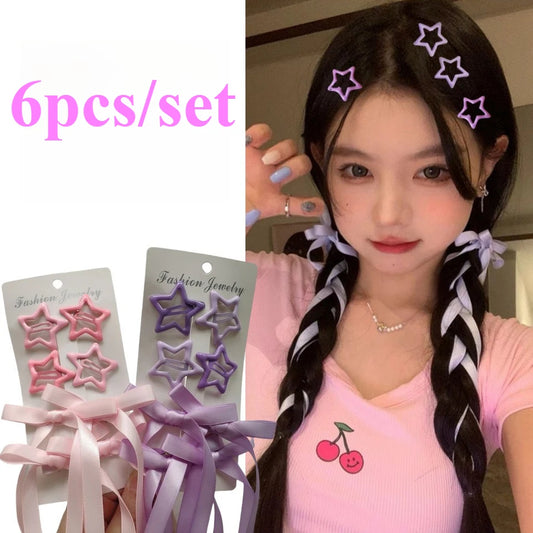6-Piece Kawaii Star Barrettes – Y2K Hair Clips & Bow Set Hair Clip Set Peaceful Pleasures Health and Wellness