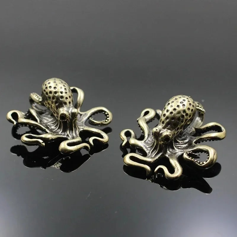 Brass Octopus Figurine - Antique Copper Desk Ornament Peaceful Pleasures Health and Wellness