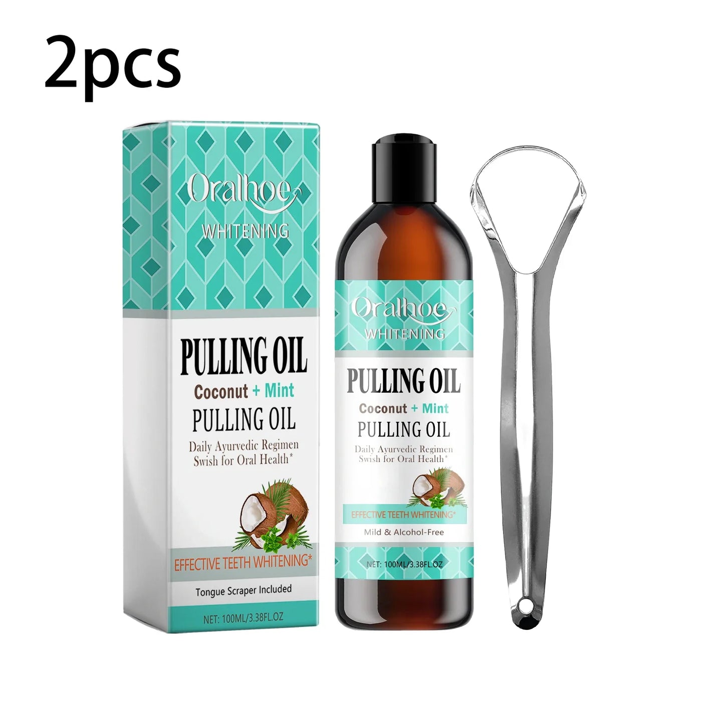 Coconut Mint Pulling Oil Mouthwash Kit with Tongue Scraper