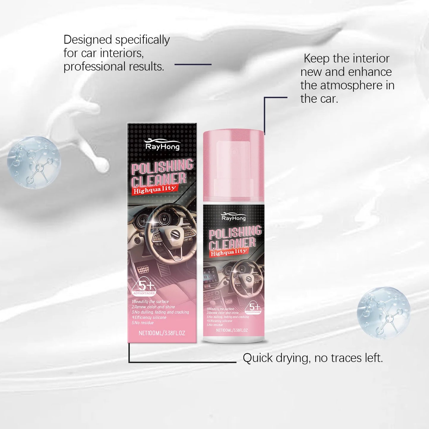 RayHong Car Interior Polish & Leather Cleaner | 100ml