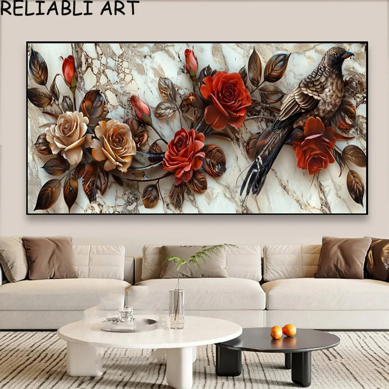 3D Golden White Flower Tree Poster and Prints Light Luxury Canvas Painting Wall Art Pictures for Living Room Home Decor No Frame Peaceful Pleasures Health and Wellness flower 24 7-25-4 20x40cm
