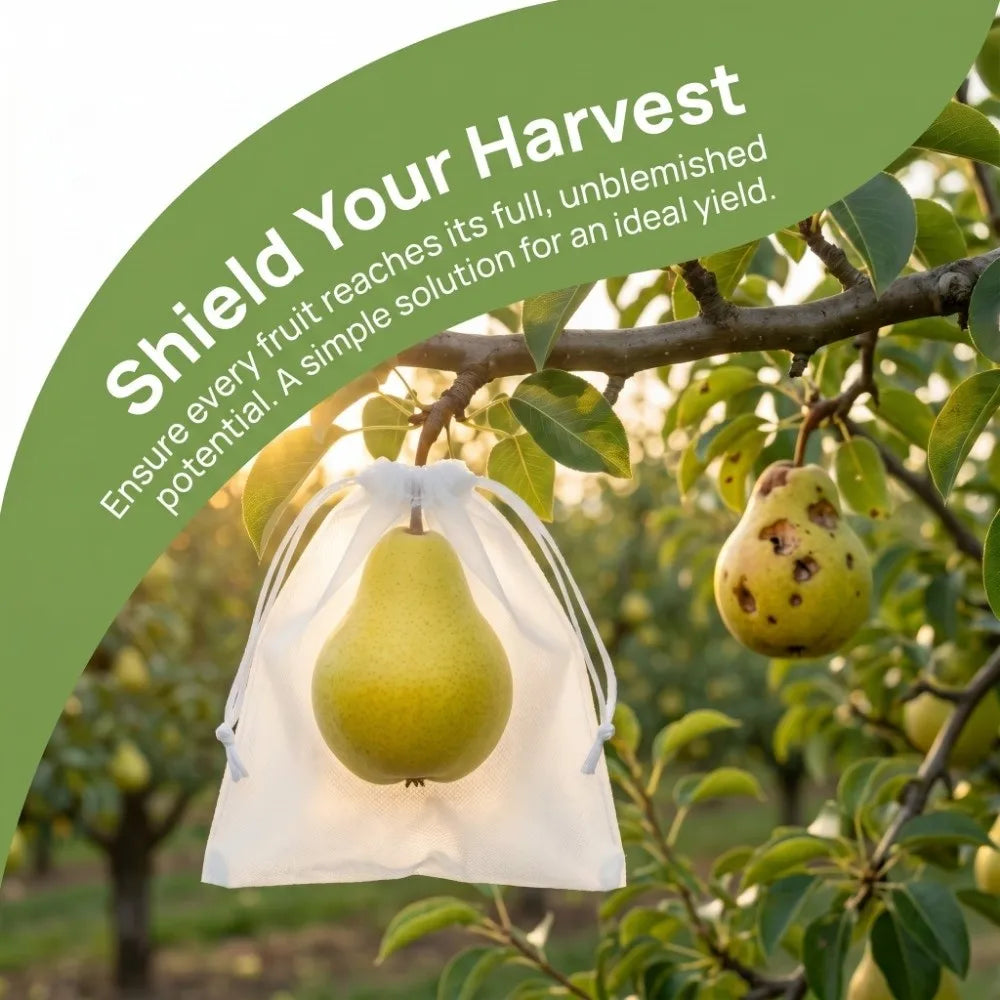 100-Pack Breathable Fruit Protection Bags with Drawstring