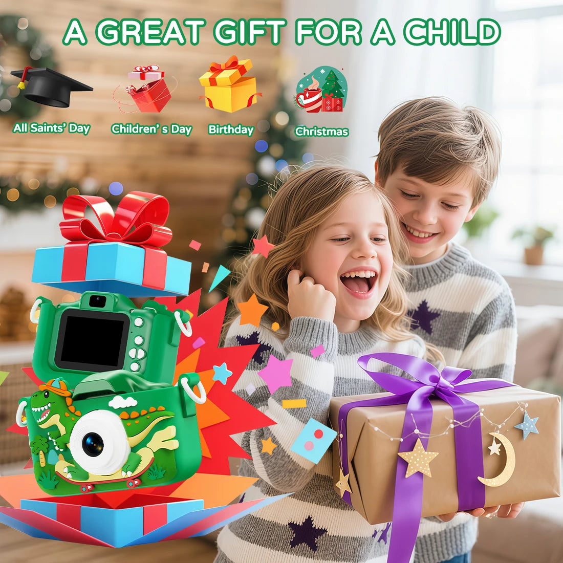 Dinosaur Themed Kids Digital Camera 1080P HD Mini Camera Toy for Vlogging And Photography Perfect Christmas Or Birthday Gift Peaceful Pleasures Health and Wellness