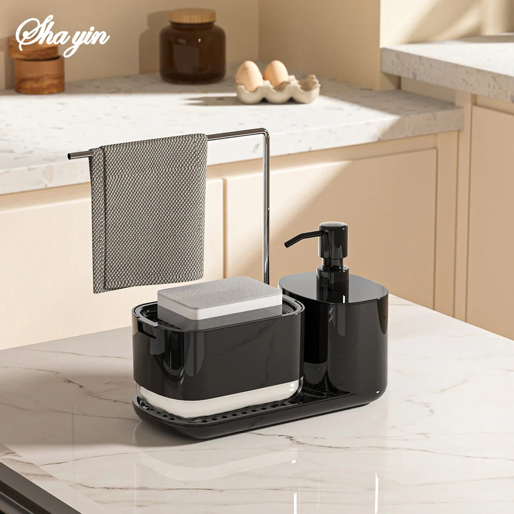 Dual Soap Dispenser with Sponge And Dishcloth Holder Kitchen Hand Dish Soap Dispenser with Tray Multi-Functional Kitchen Soap Peaceful Pleasures Health and Wellness