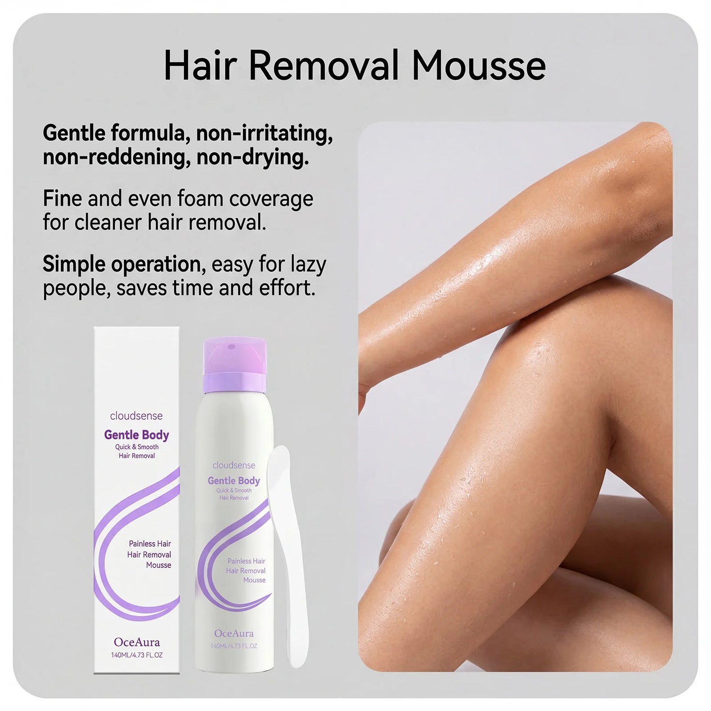 Painless Depilatory Mousse Smoothing Even Coverage Reduce Hair Regrowth Hydrating Soothing Gentle Hair Removal Foam Mousse 140ml Peaceful Pleasures Health and Wellness