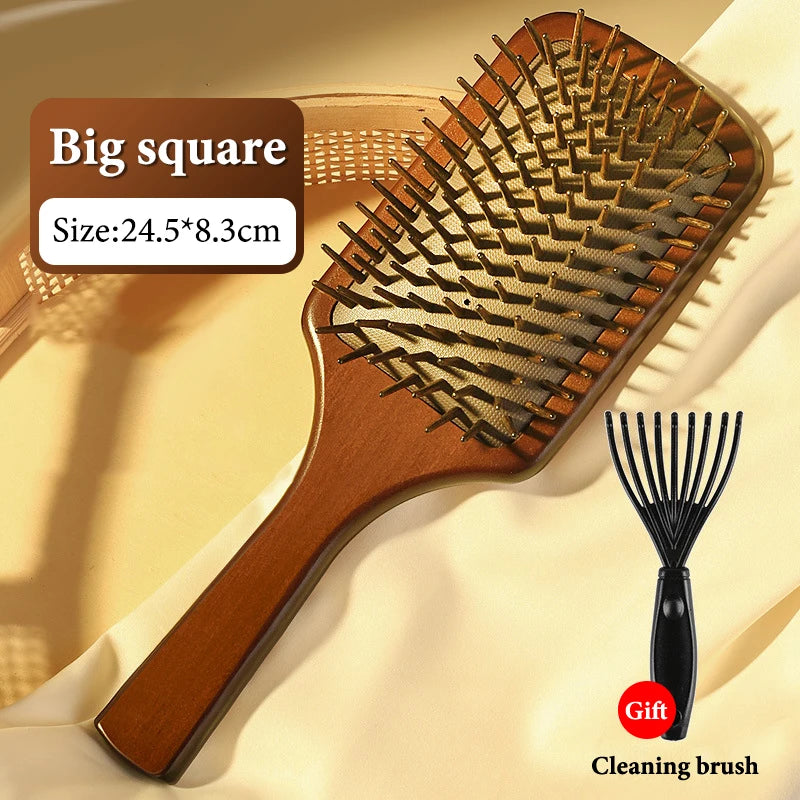 1pcs Sandalwood Hand Carved Air Cushion Comb With Wood Teeth, Scalp Massage Brush For All Hair Types, Wooden Hair Styling Peaceful Pleasures Health and Wellness Big square