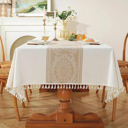 Battilo Vintage Linen Tablecloth | Waterproof Rectangle Cover Linen Tablecloth Peaceful Pleasures Health and Wellness Khaki 140x260cm