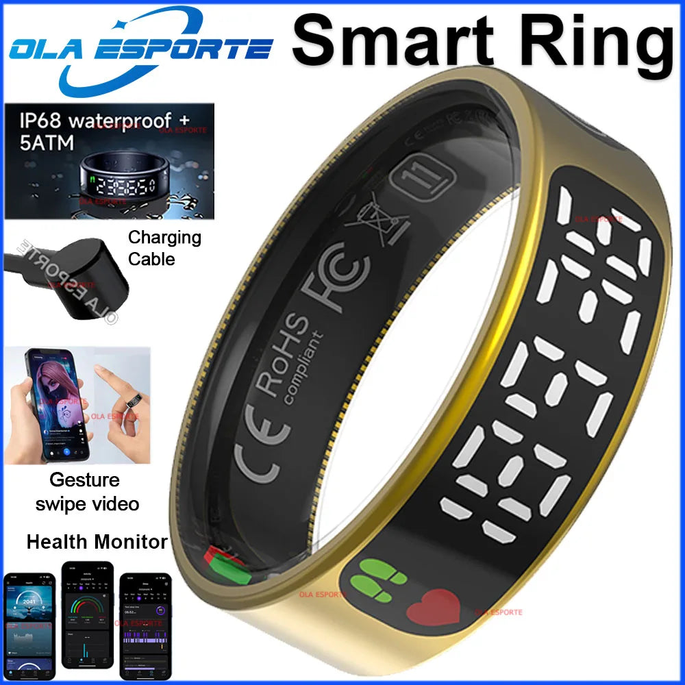 2026 Smart Ring with Touch Display Screen, Wireless Charging, Health Manager, 5 ATM Waterproof For Men Women Smart Rings R12 R08 Peaceful Pleasures Health and Wellness Gold Cable A 11
