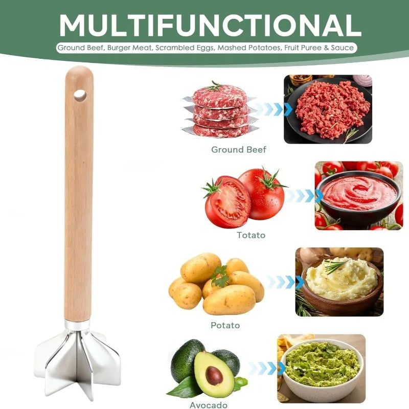 6-Blade Stainless Steel Meat Chopper & Potato Masher Meat Chopper Tool Peaceful Pleasures Health and Wellness