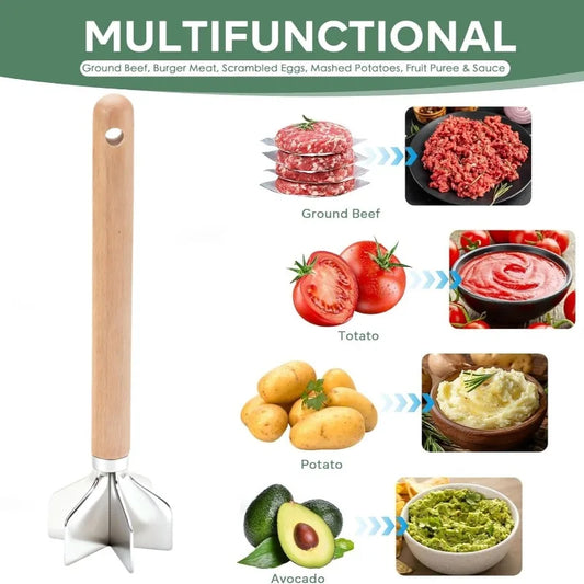6-Blade Stainless Steel Meat Chopper & Potato Masher Meat Chopper Tool Peaceful Pleasures Health and Wellness